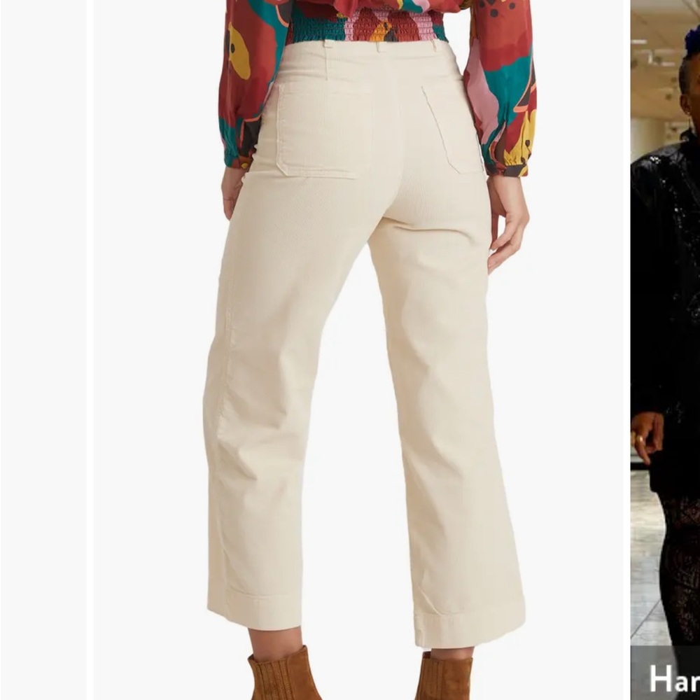 NEW • Marine Layer • Bridget Exposed Button Crop Wide Leg Corduroy Pants Cream - Picture 3 of 7